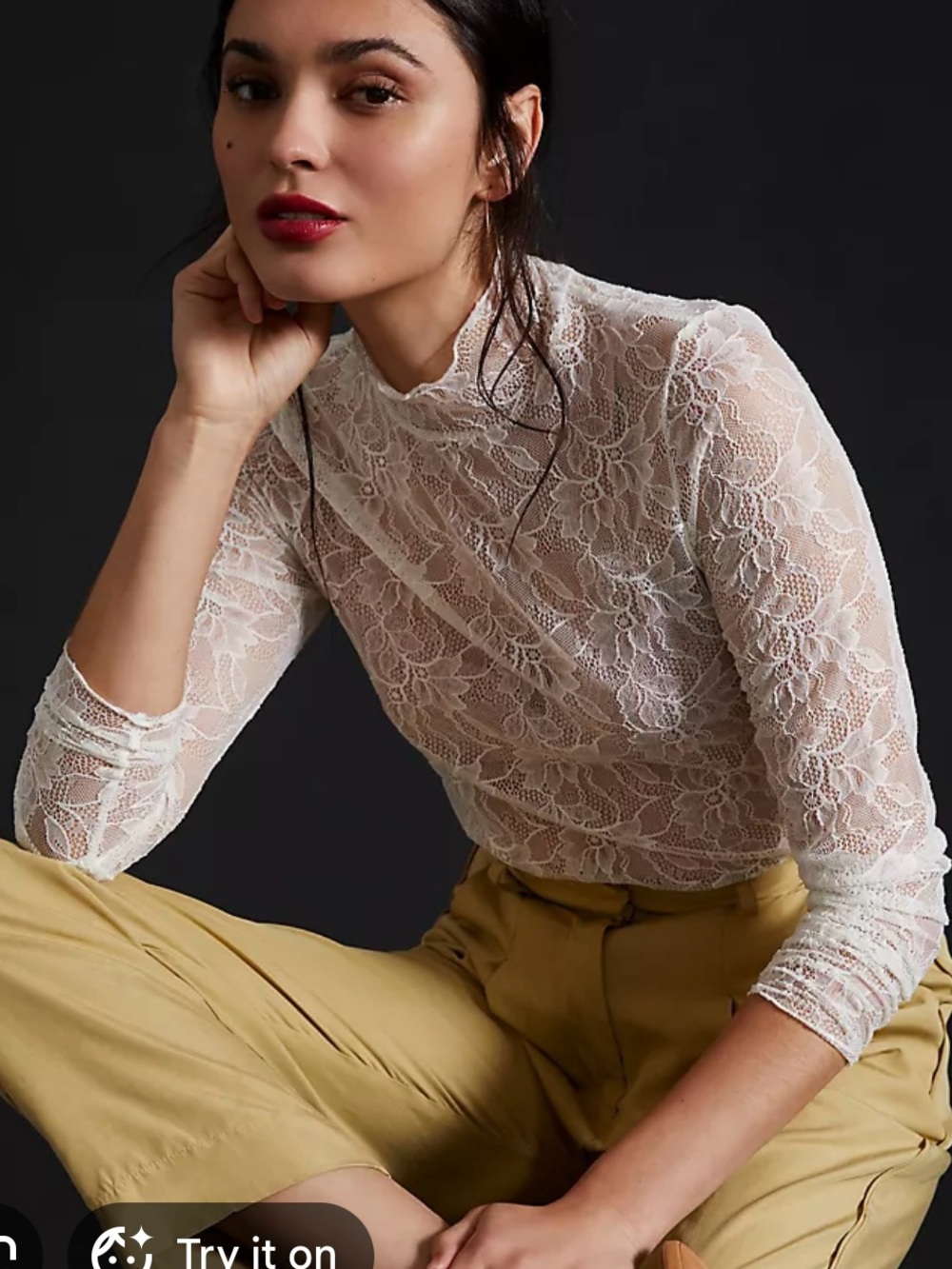 Anthropologie white Lace Layering Turtleneck Size XL